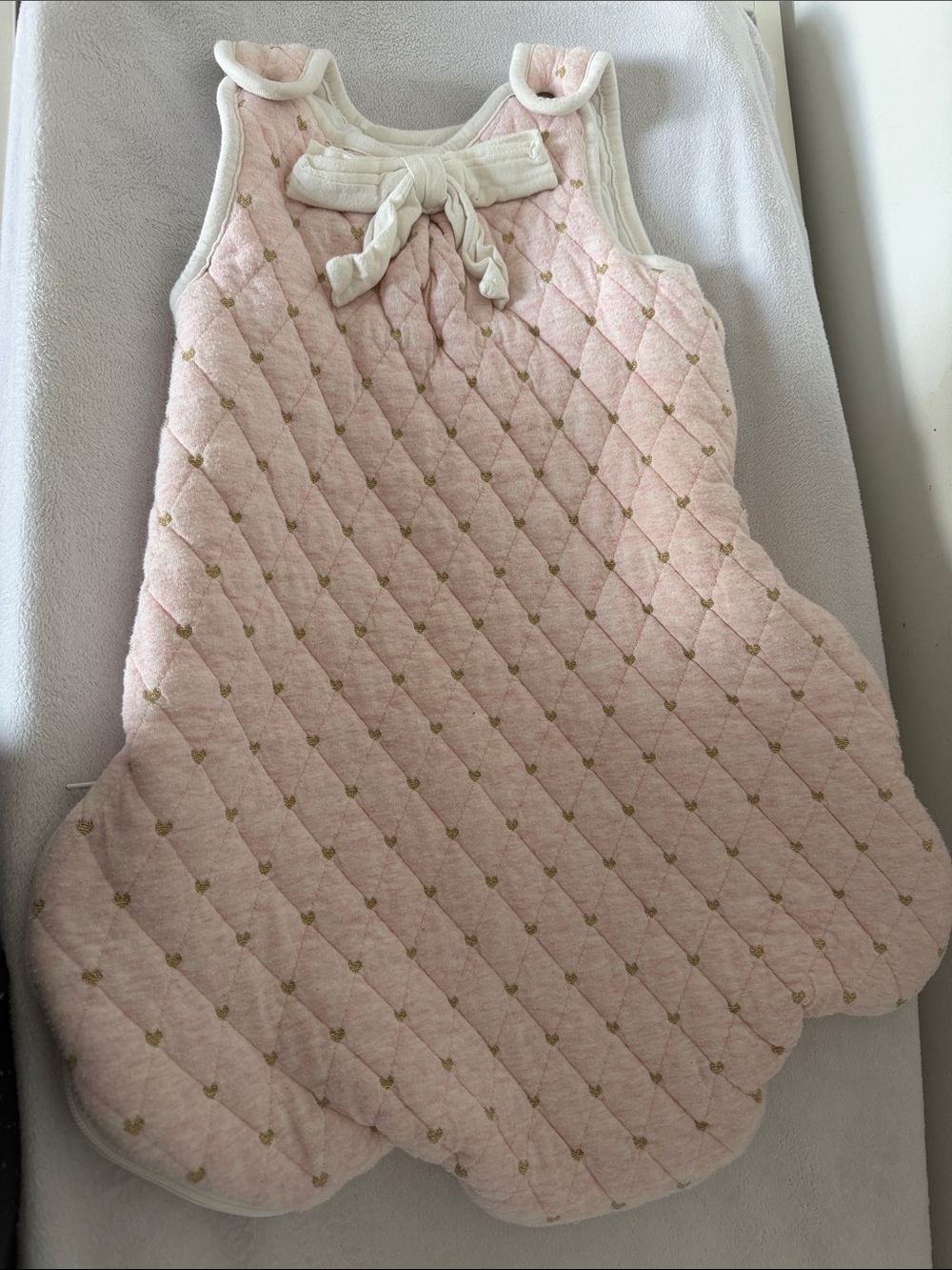 Pink Quilted Sleep Sack with Cream Bow
